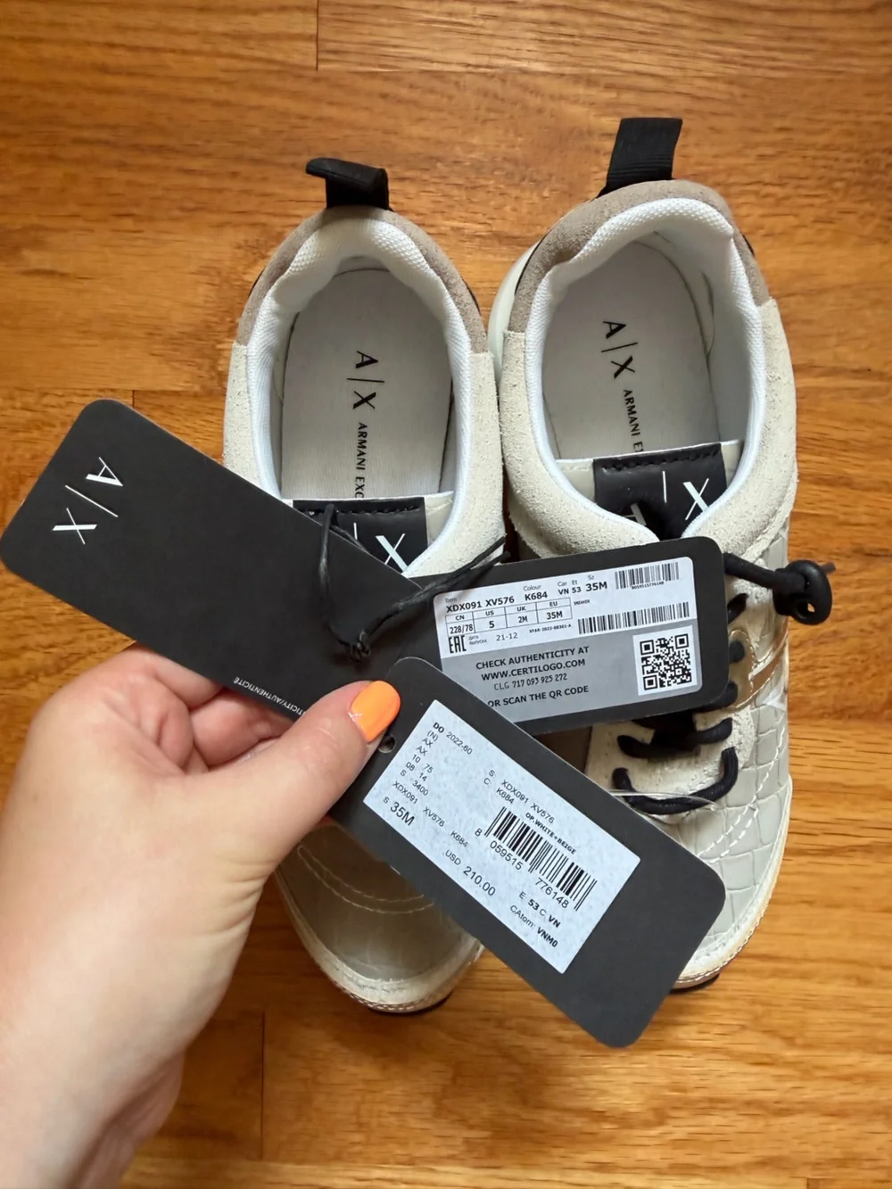 NWT Armani Exchange Metallic Gold and Beige Women Sneaker